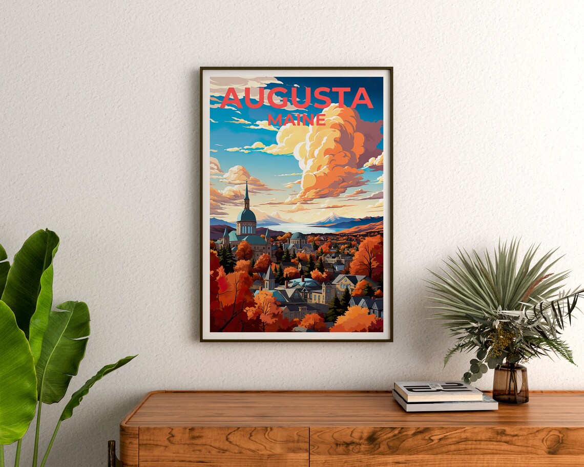 Augusta Maine Autumn Cityscape Domed Church Fall Foliage Travel Poster - Image 3