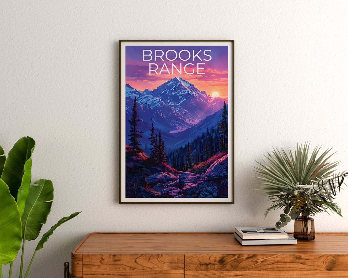 Brooks Range Alaska Sunset Snow Peaks Valley Pines Wilderness Poster - Image 3