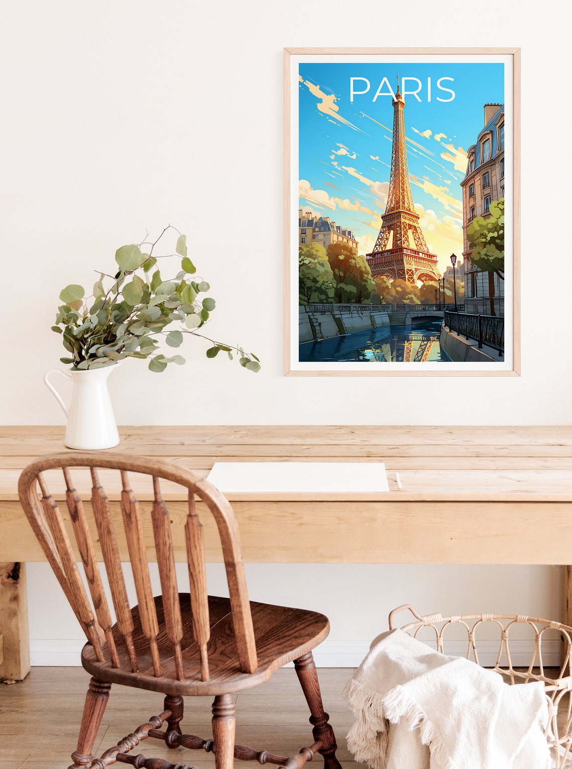 Paris Eiffel Tower Riverside Reflection Daytime Travel Poster - Image 2
