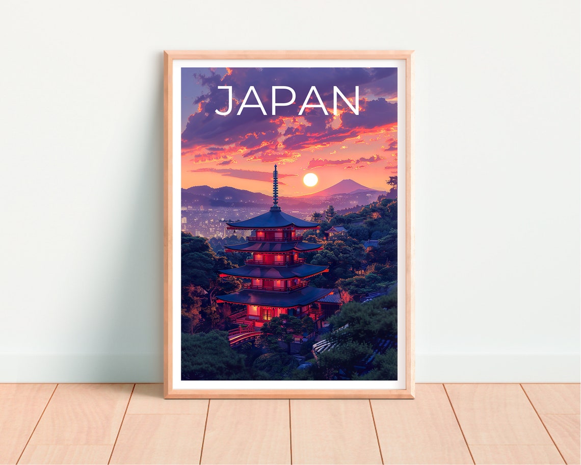 Japan Kyoto Pagoda Sunset Temple Forest Evening View Travel Poster - Image 4