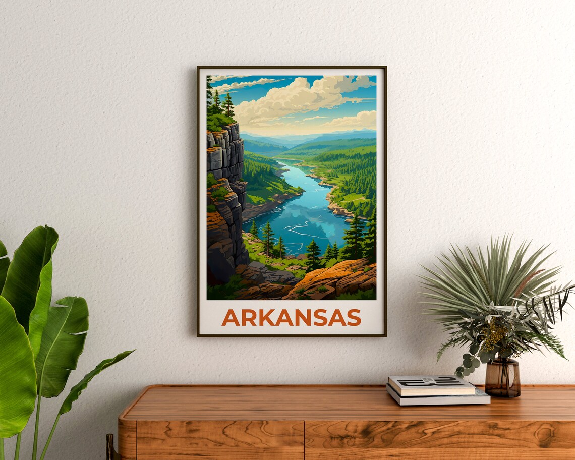 Arkansas Ozarks Forest Cliff Travel Poster Art Print - Image 3