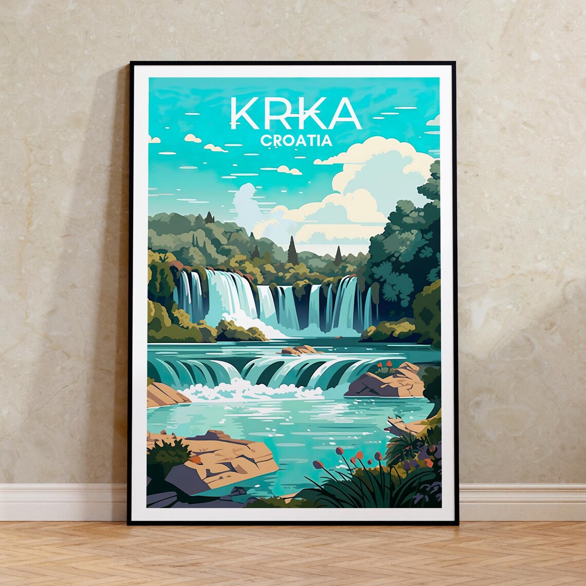 Krka Travel Poster, Croatia Landscape Art Print