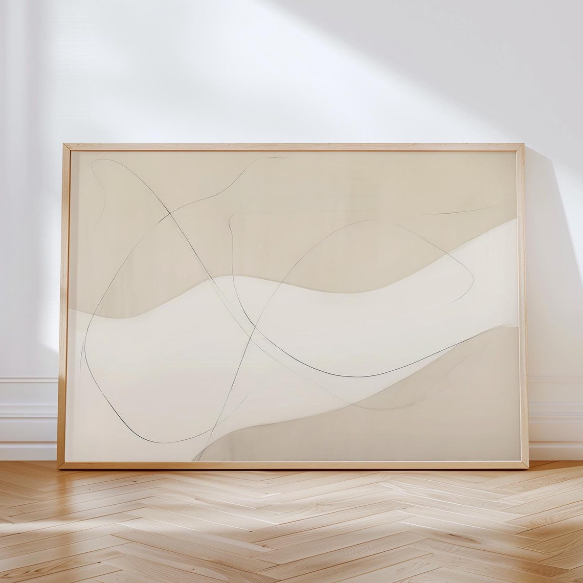 Minimal Beige Abstract Line Curves Neutral Modern Art Poster