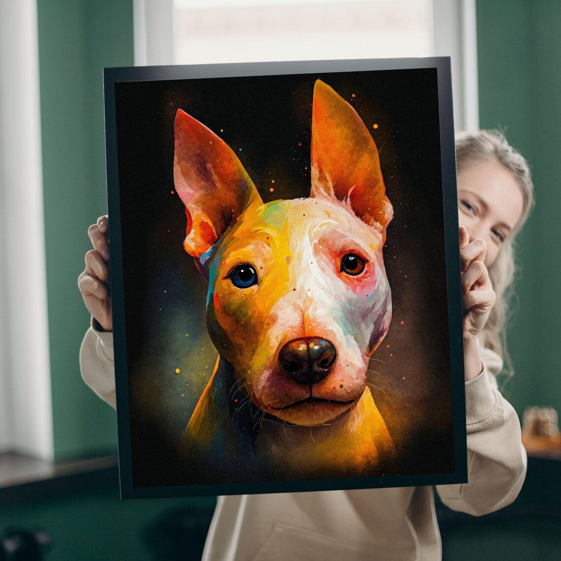 Colorful Bull Terrier Art Print Dog Portrait Modern Pet Art Unique Dog Lover Gift Animal Illustration 8x10 24x36 Dog Mom Home Decor