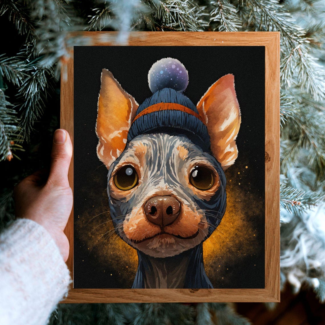 Chihuahua in Blue Winter Beanie Hat Funny Dog Portrait Poster - Image 6