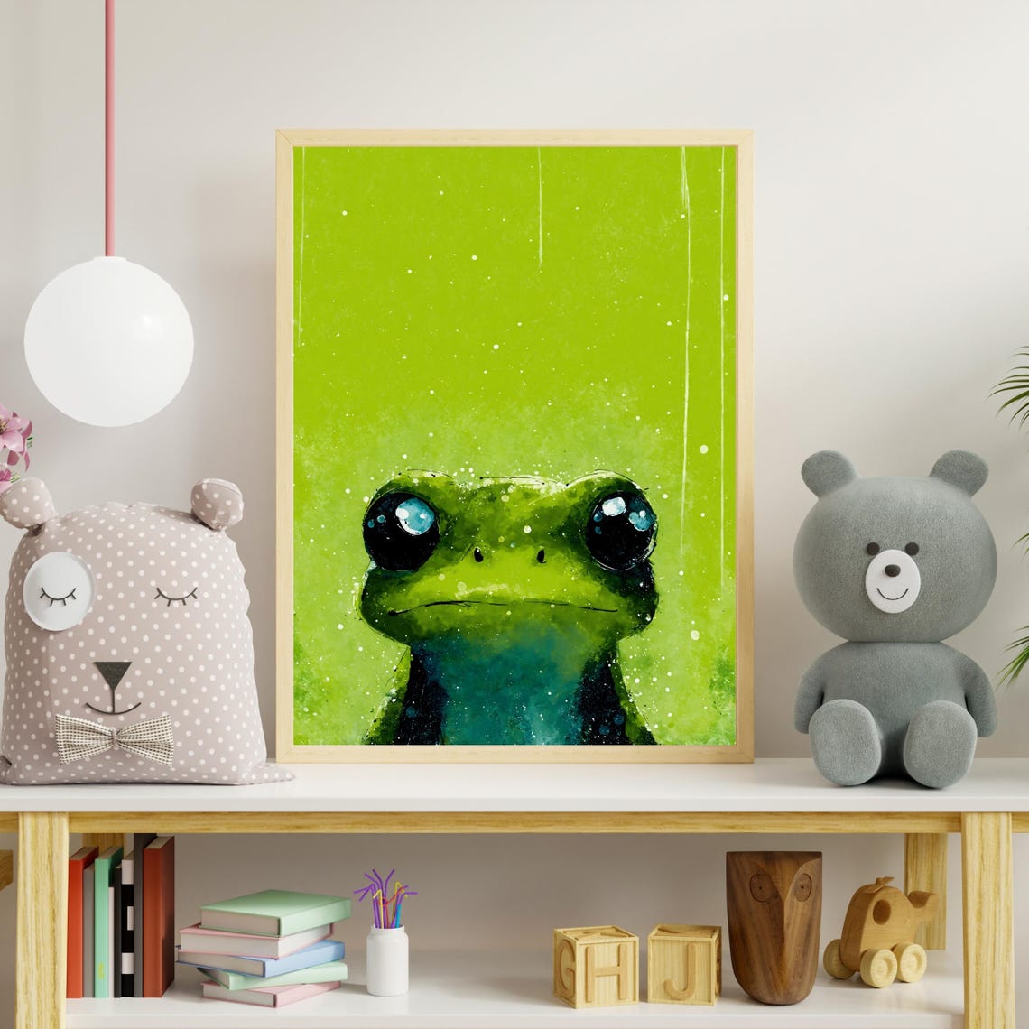 Green Frog Art Print Cute Frog Portrait Kids Room Reptile Decor Nursery Art Bathroom Wall Art Playroom Art Amphibian Gift 8x10 24x36 - Image 4