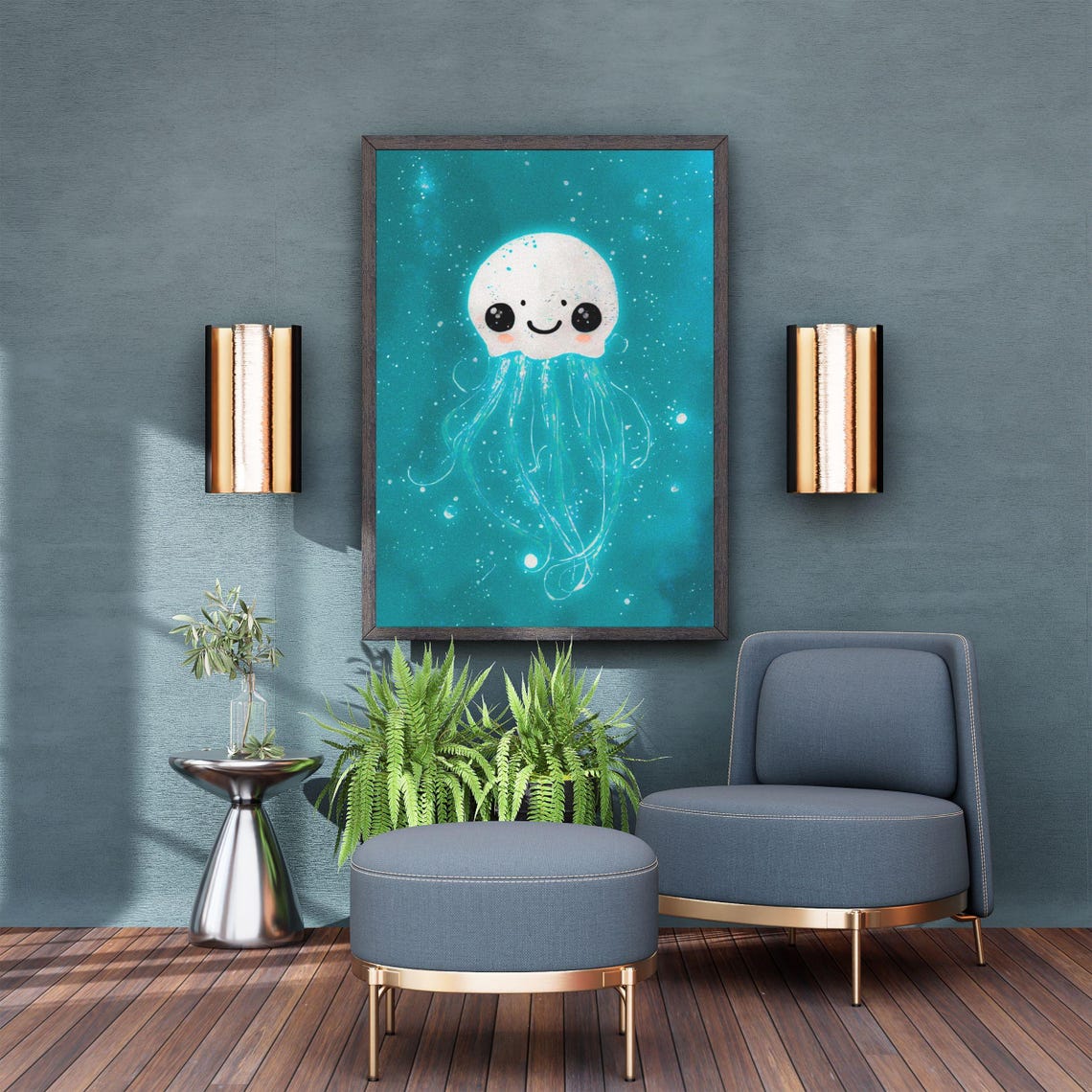 White Glowing Baby Jellyfish Framed Art Print Kids Room Decor Ocean Creature Wall Art Nursery Art Bioluminescent Sea Life Poster - Image 6