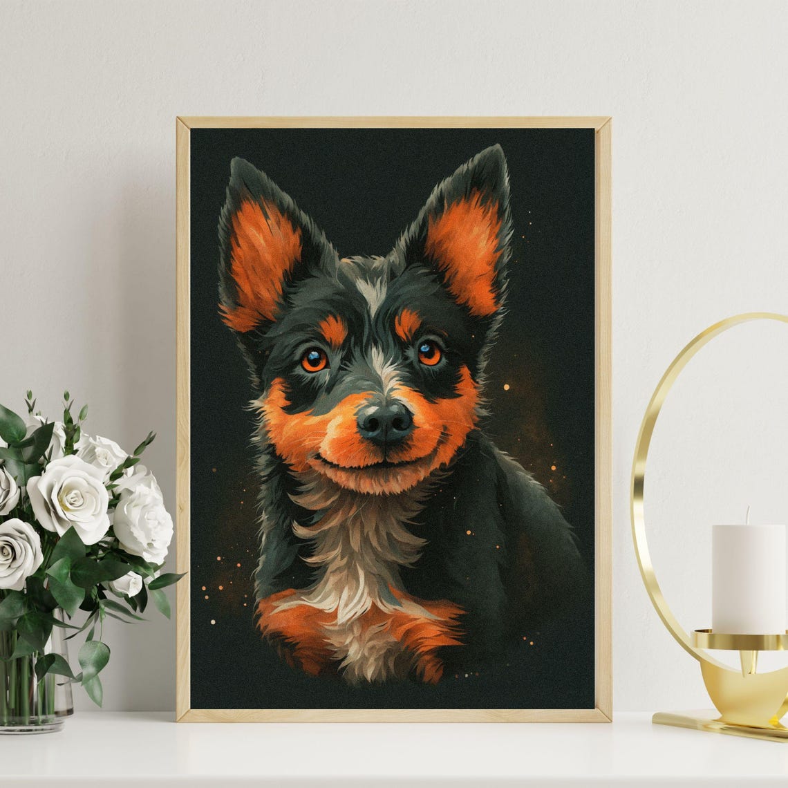 Australian Stumpy Tail Cattle Dog Portrait Fiery Orange Wall Art - Image 7