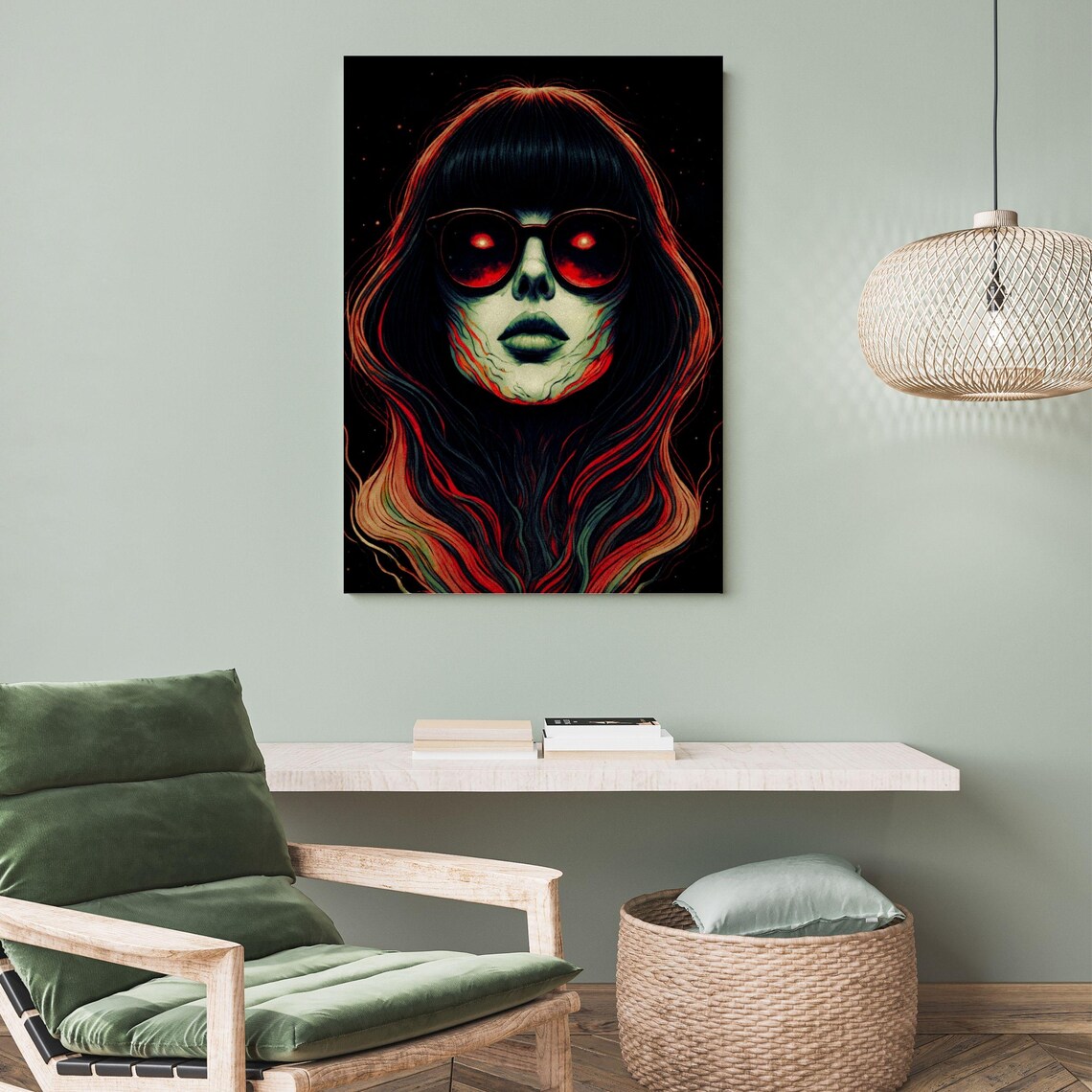 Zombie Glam Portrait Iridescent Skin Red Glow Sunglasses Gothic Art Print - Image 3