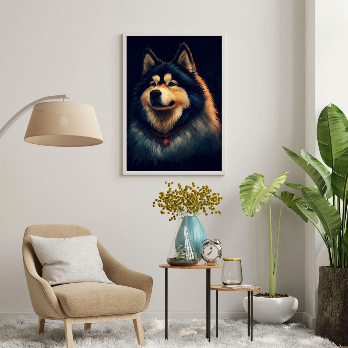 Alaskan Malamute Nordic Sled Dog Red Collar Dramatic Portrait Poster - Image 4