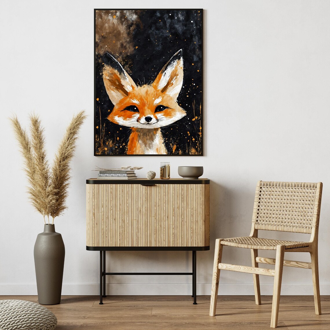 Fennec Fox Big Ears Watercolor Portrait Starry Night Wildlife Art Print - Image 3
