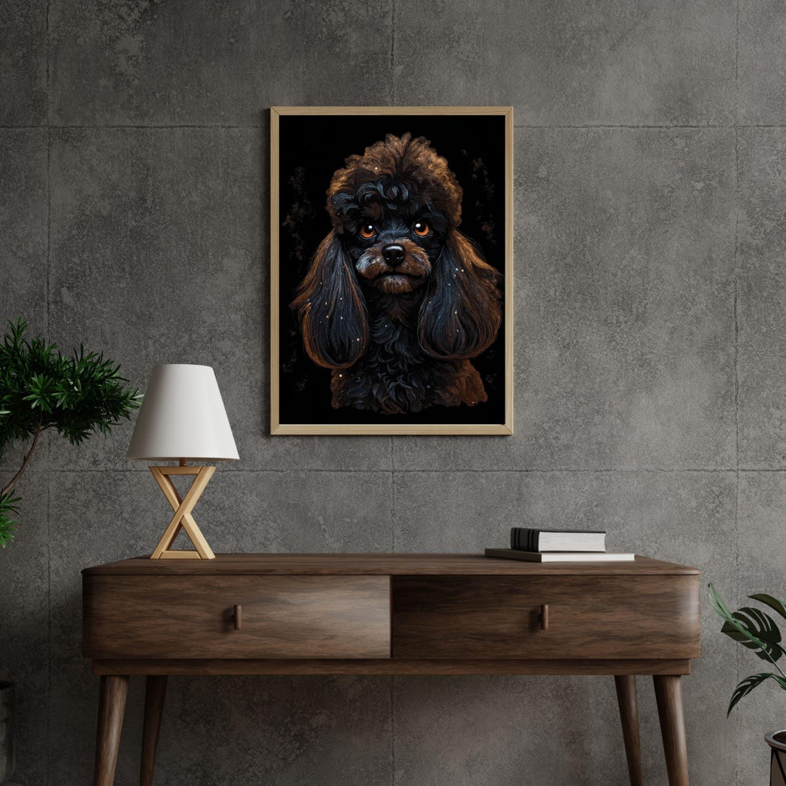 Black Toy Poodle Starry Night Dark Dramatic Dog Portrait Art Poster - Image 3