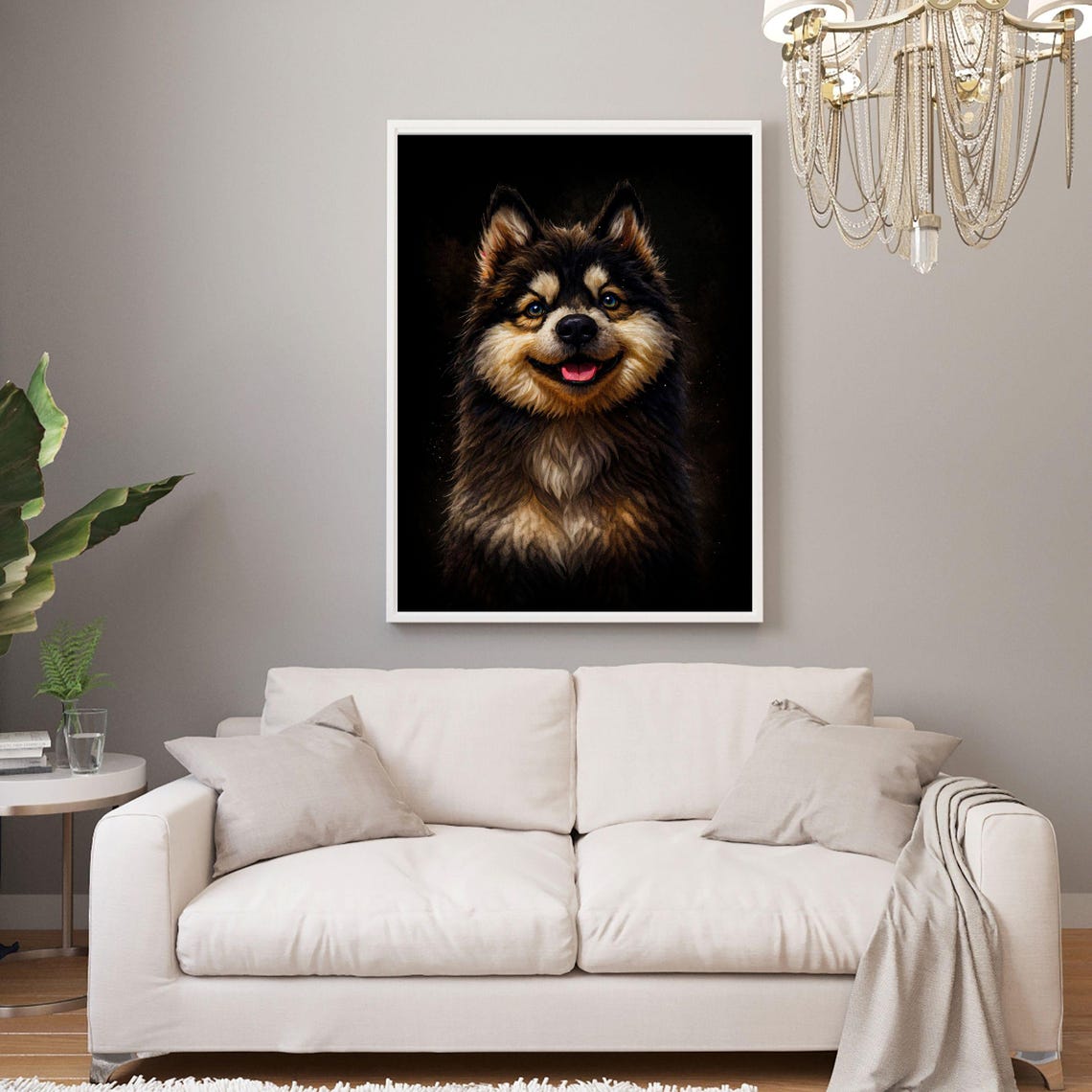 Smiling Finnish Lapphund Nordic Dog Black Background Portrait Poster - Image 7