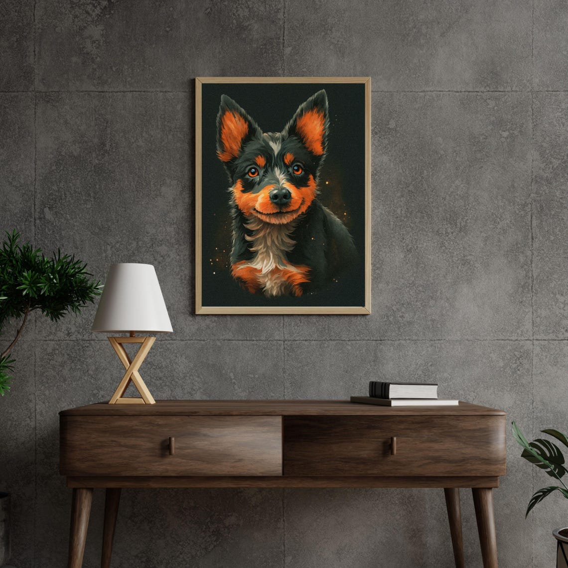 Australian Stumpy Tail Cattle Dog Portrait Fiery Orange Wall Art - Image 2