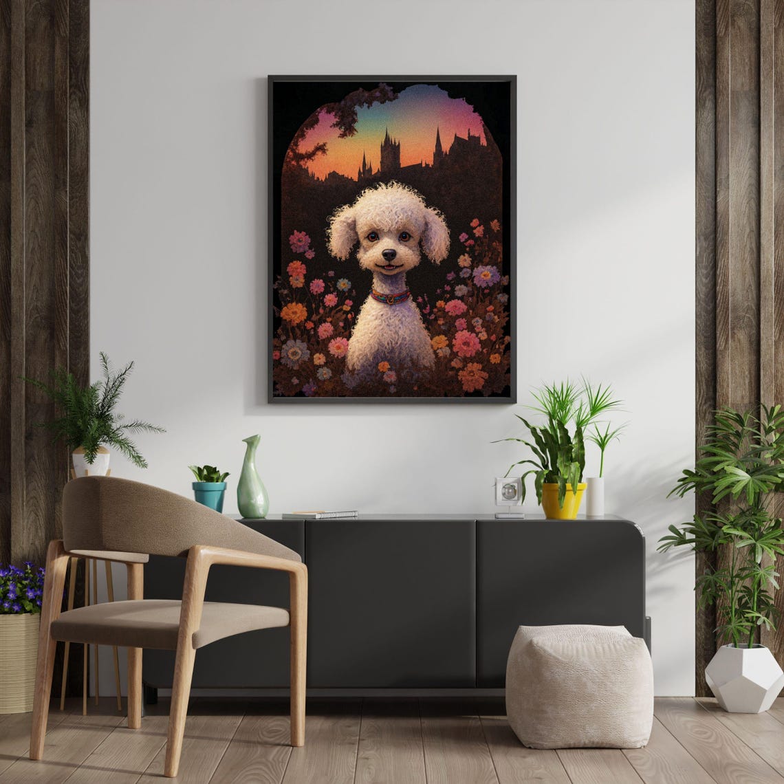 White Poodle Fantasy Art Flower Castle Dog Portrait Floral Dog Print Toy Poodle Gift Magical Pet Wall Art Dog Decor Fairytale Pet Art - Image 2