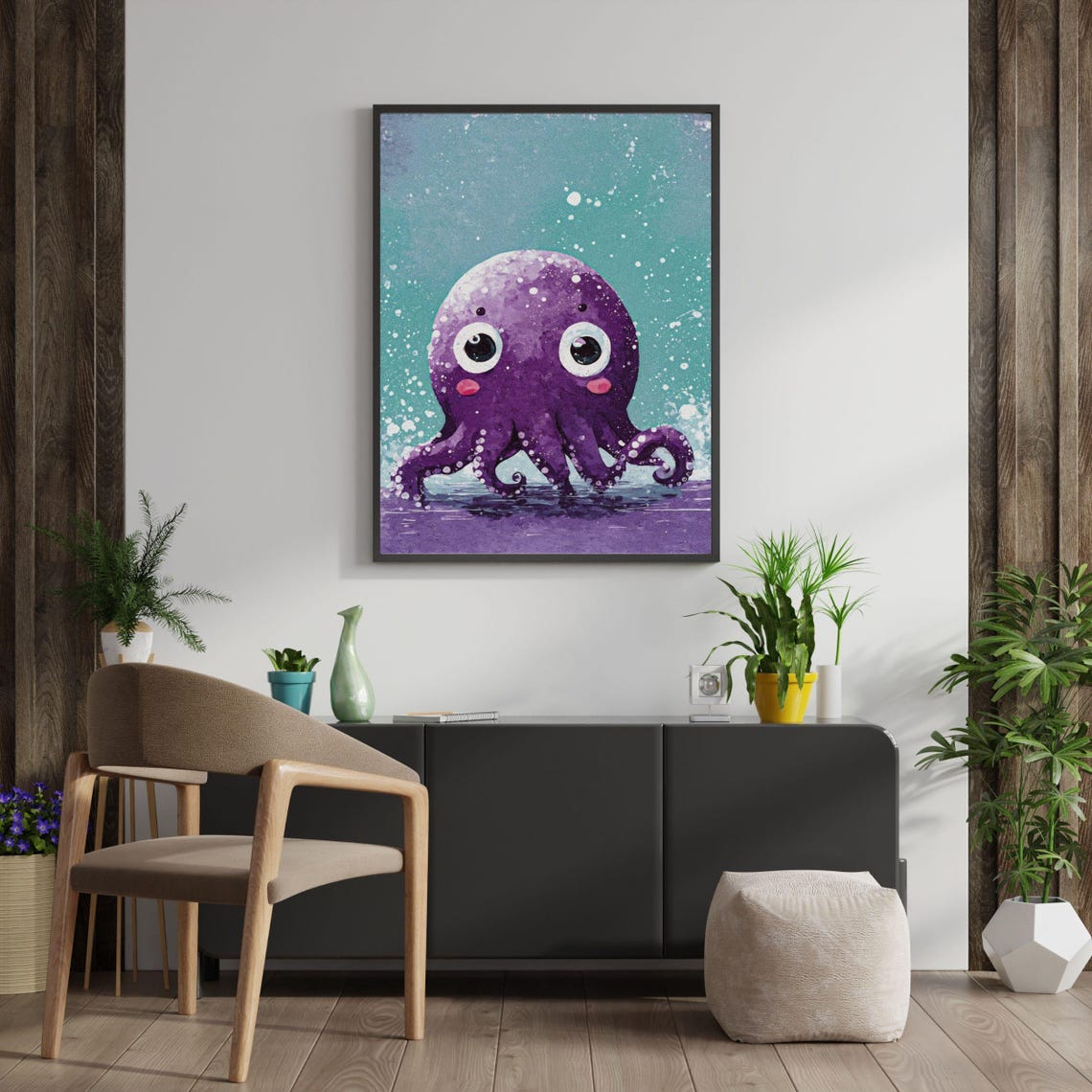 Purple Octopus Framed Art Print Girls Room Decor Lavender Ocean Animal Wall Art Baby Girl Nursery Unique Baby Gift Watercolor Sea Life - Image 2