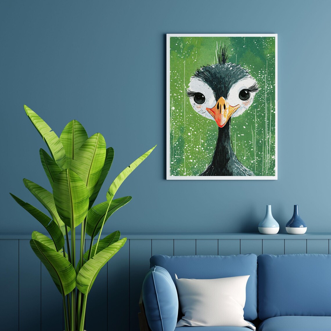 Puffin Art Print, Japanese Crane Painting Illustration - Image 2
