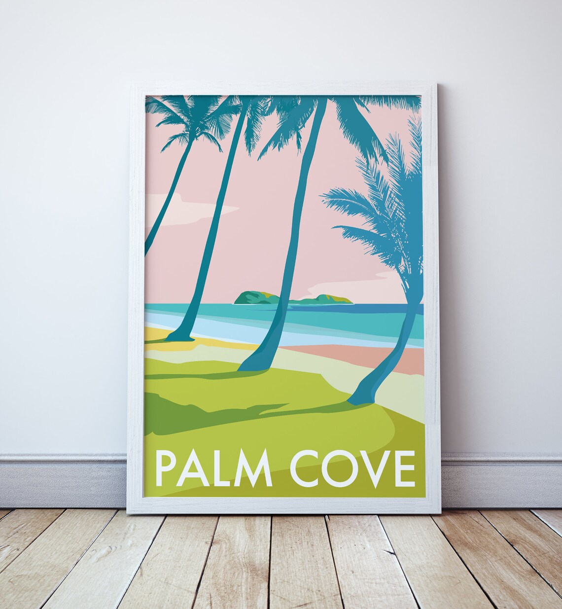 Palm Cove Retro Pastel Palm Trees Minimalist Beach Art Poster