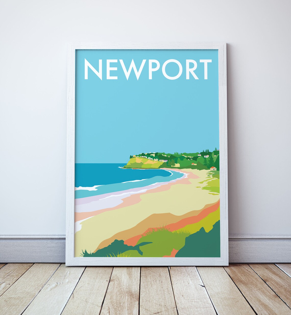 Newport Beach Pastel Waves Minimalist Coast Travel Art Poster