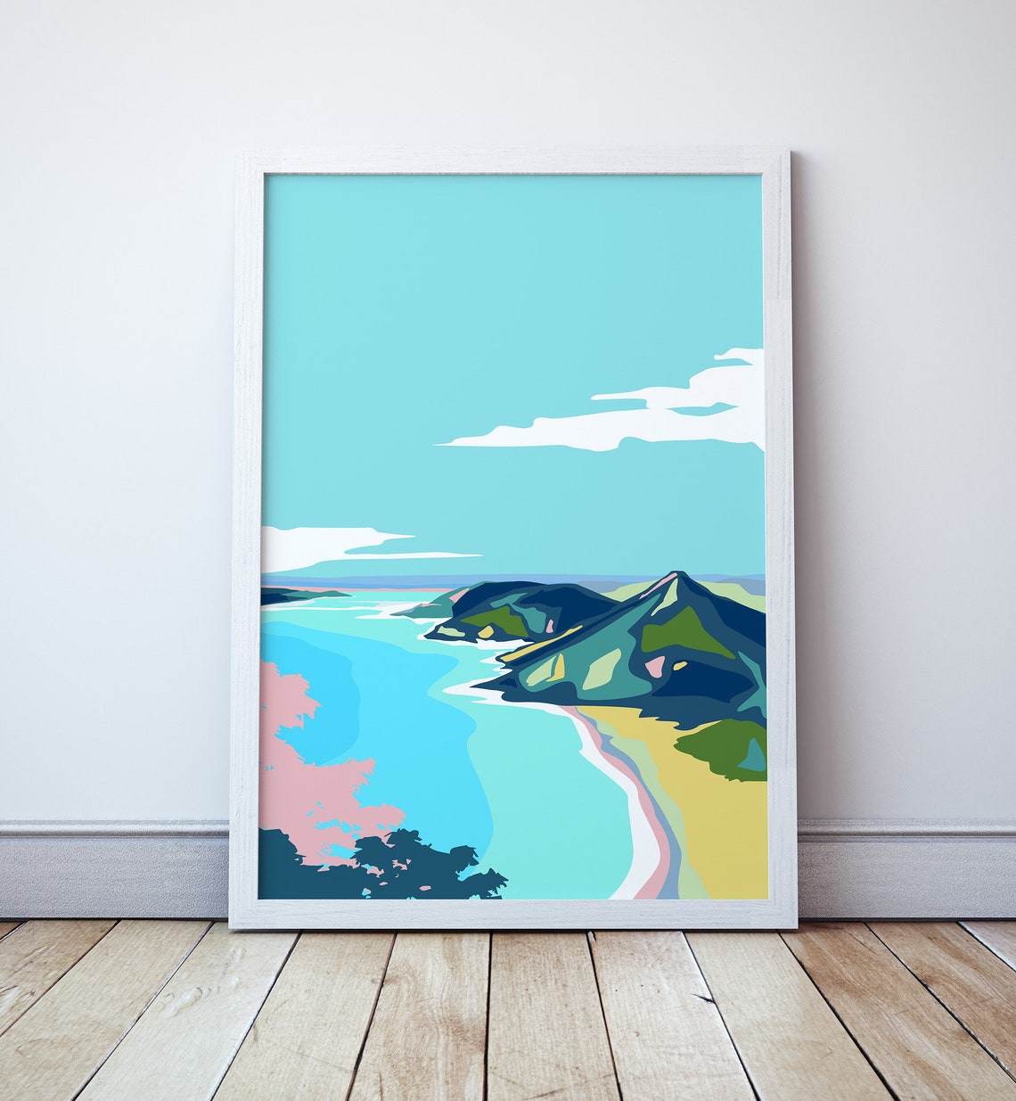 Port Stephens Curving Beach Bay with Green Headlands Travel Poster