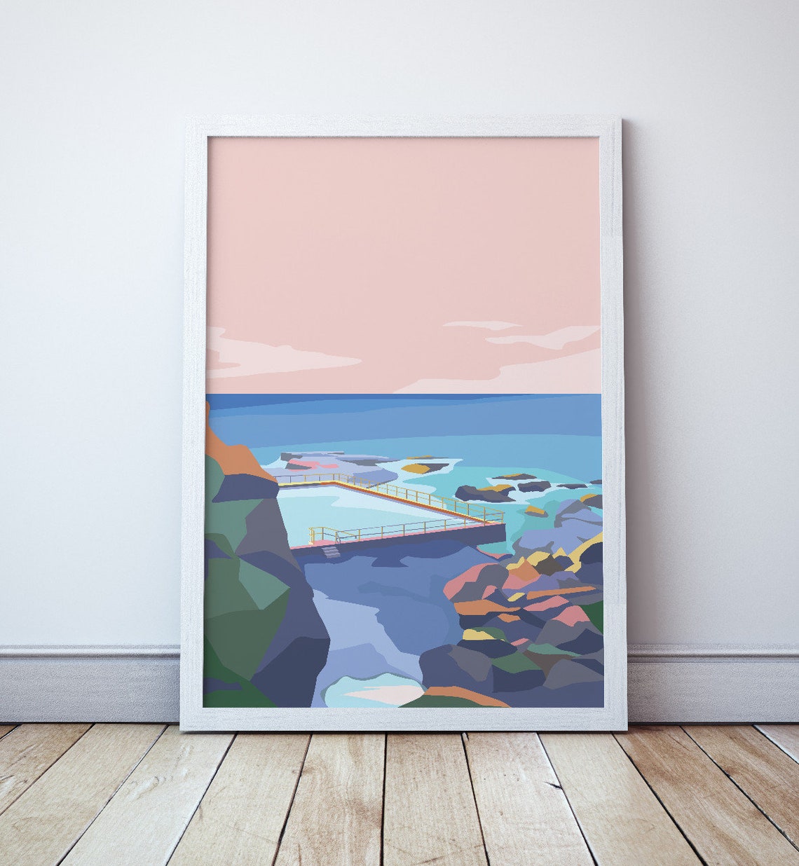 Curl Curl Sydney Ocean Rock Pool at Sunset Pastel Beach Travel Poster