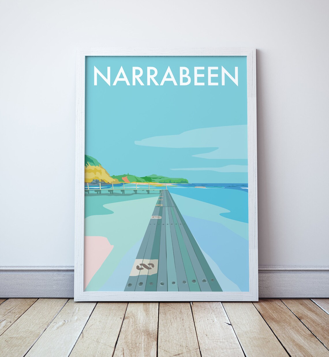 Narrabeen Beach Travel Poster, Ocean Coast View
