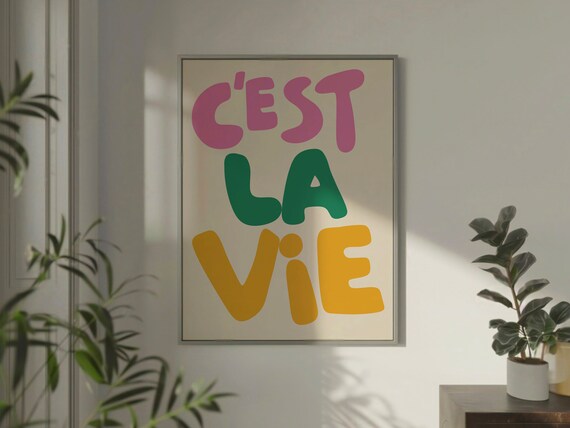 Cest La Vie Word Print, French Typography Poster