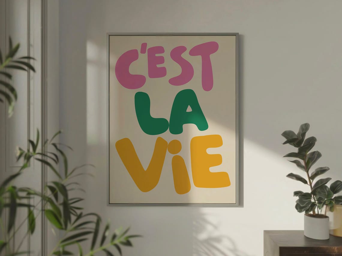 Cest La Vie Word Print, French Typography Poster