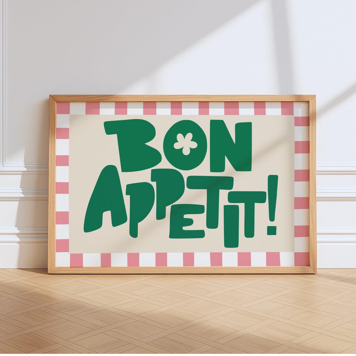 Bon Appetit Green Retro Typography Pink Gingham Kitchen Poster