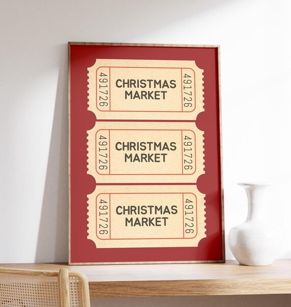 Christmas Market Vintage Red Ticket Stub Retro Holiday Wall Poster