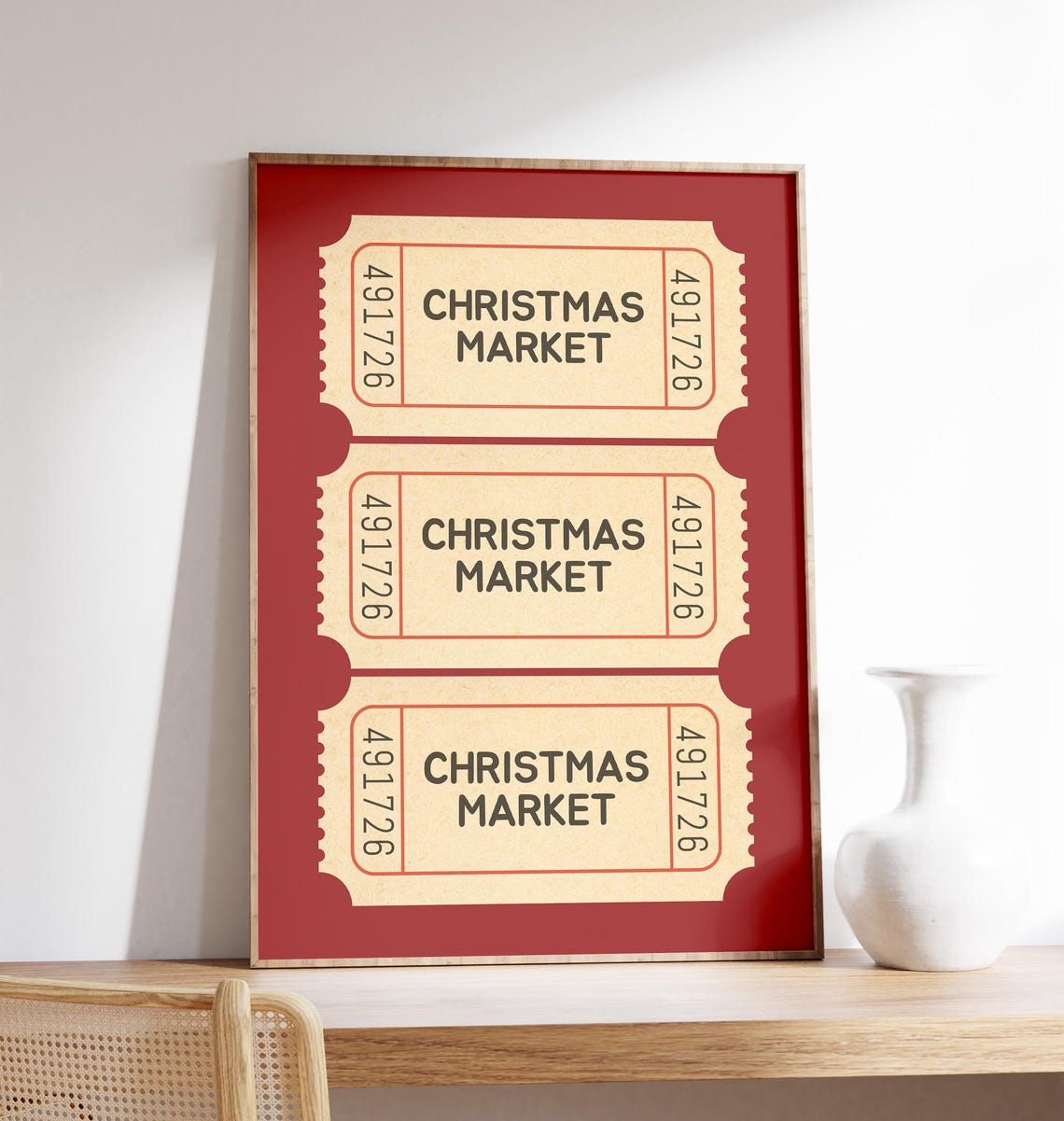 Christmas Market Vintage Red Ticket Stub Retro Holiday Wall Poster