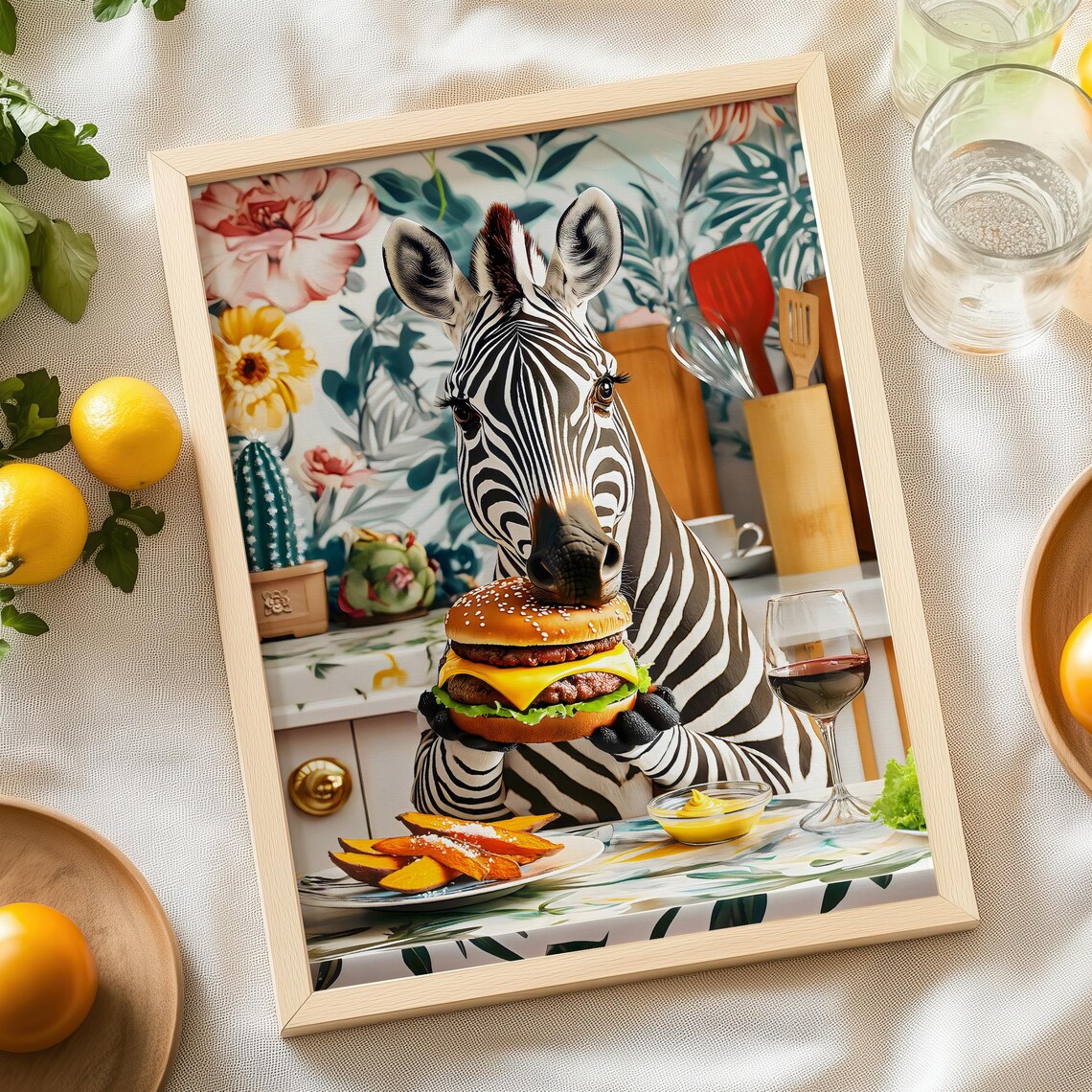Zebra Eating A Burger, Humorous Kitchen Decor - Image 7