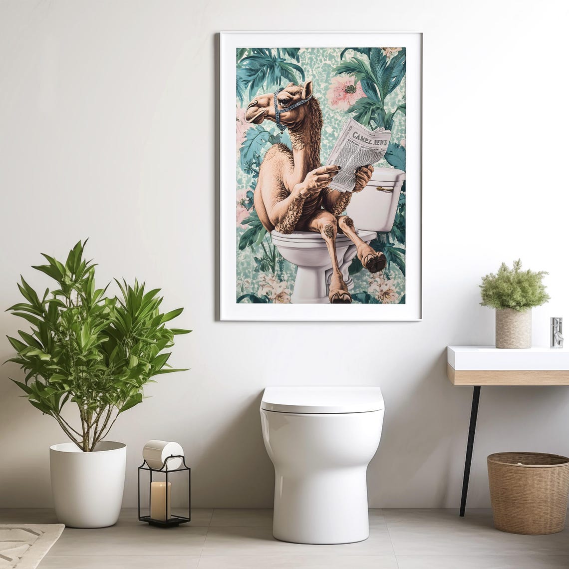 Camel Sitting on a Toilet Reading Camel News Bathroom Poster - Image 4