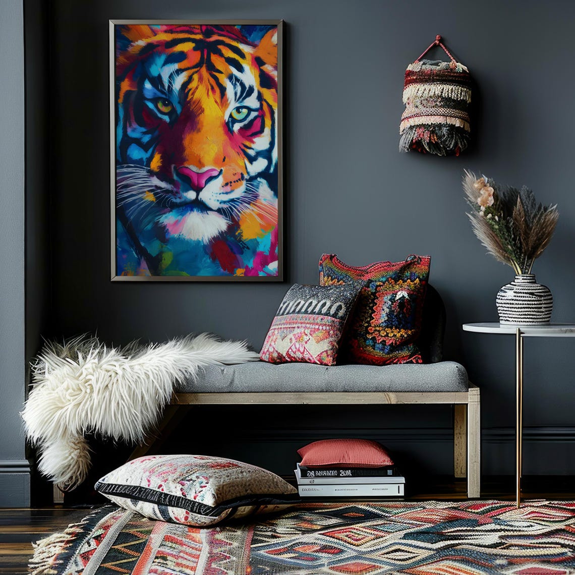 Tiger Face in Bright Colorful Abstract Paint Wildlife Poster - Image 2
