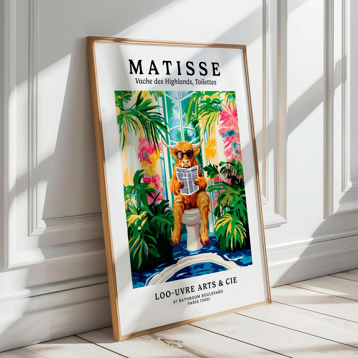 Matisse Style Highland Cow Reading on a Toilet Parody Art Poster - Image 4