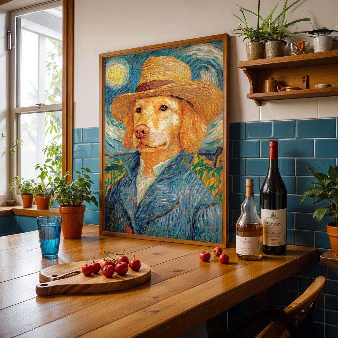 Golden Retriever Van Gogh Straw Hat Self Portrait Parody Art Poster - Image 6