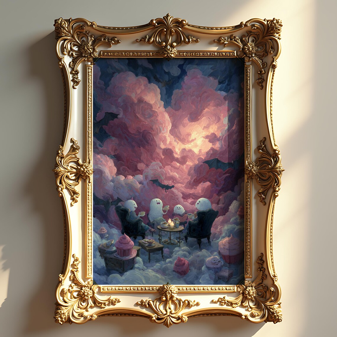 Ghosts Tea Party Pastel Purple Clouds Cute Spooky Halloween Poster