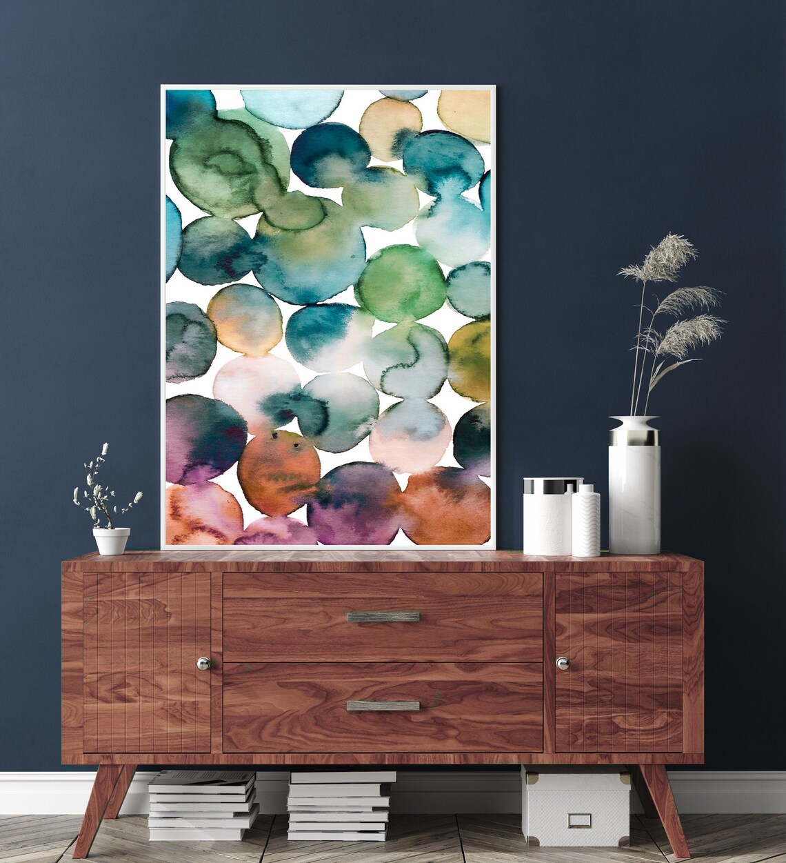 Modern Watercolor Abstract Geometric Circles Art Print