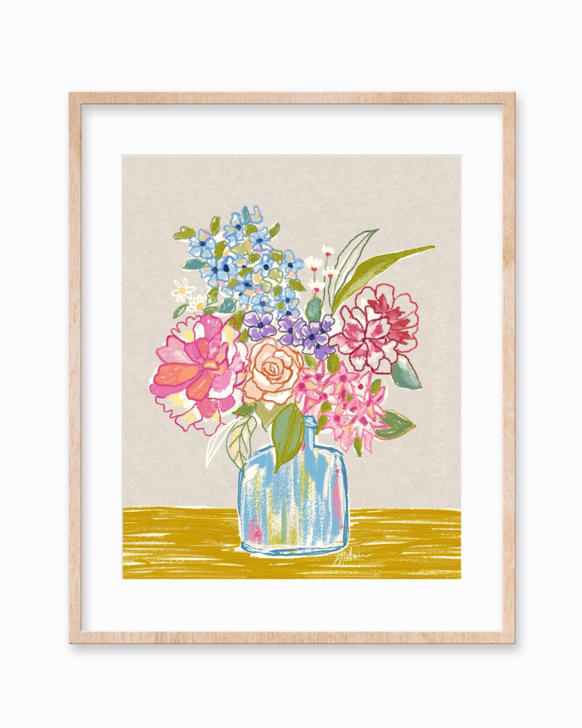 Abstract Colorful Floral Illustration, Botanical Bouquet