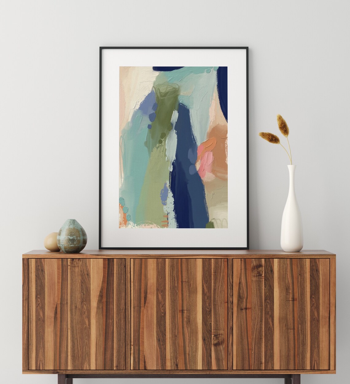 Neutral Blue Green Abstract Art Print