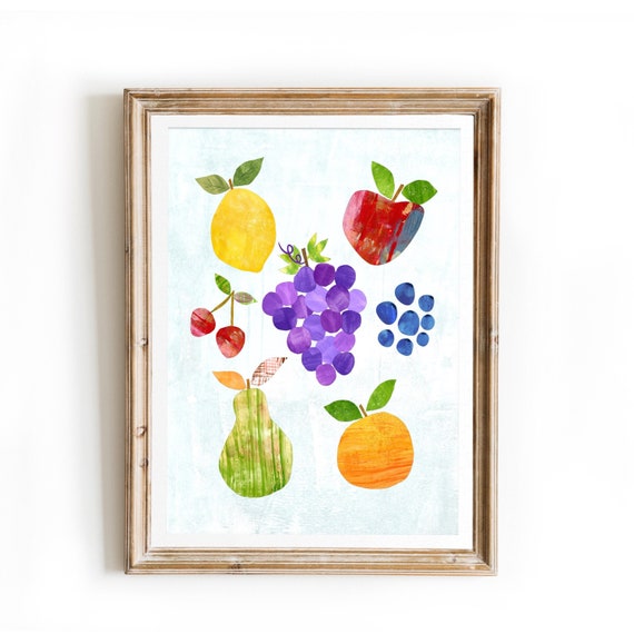 Fruit Kitchen Dining Colorful Cut Paper Collage