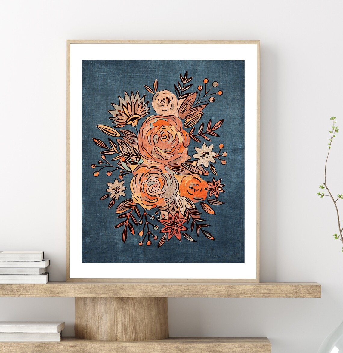 Neutral Boho Floral Wall Art, Abstract Rose And Plant