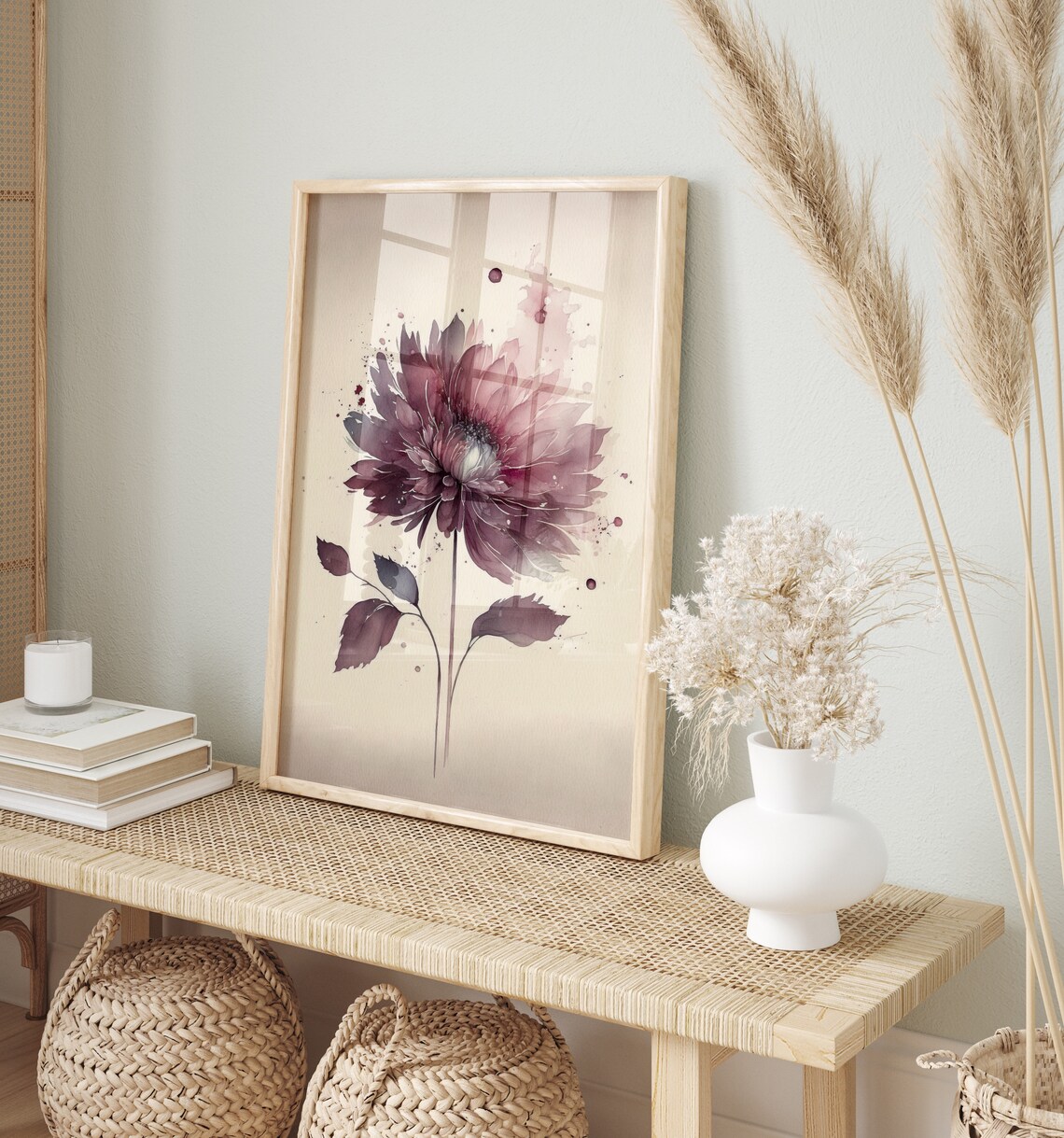 Watercolor Burgundy Dahlia Minimal Floral Beige Botanical Poster - Image 5