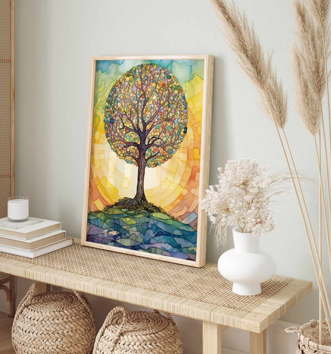 Bright Colourful Mosaic Tree of Life Round Canopy Sunshine Poster - Image 2