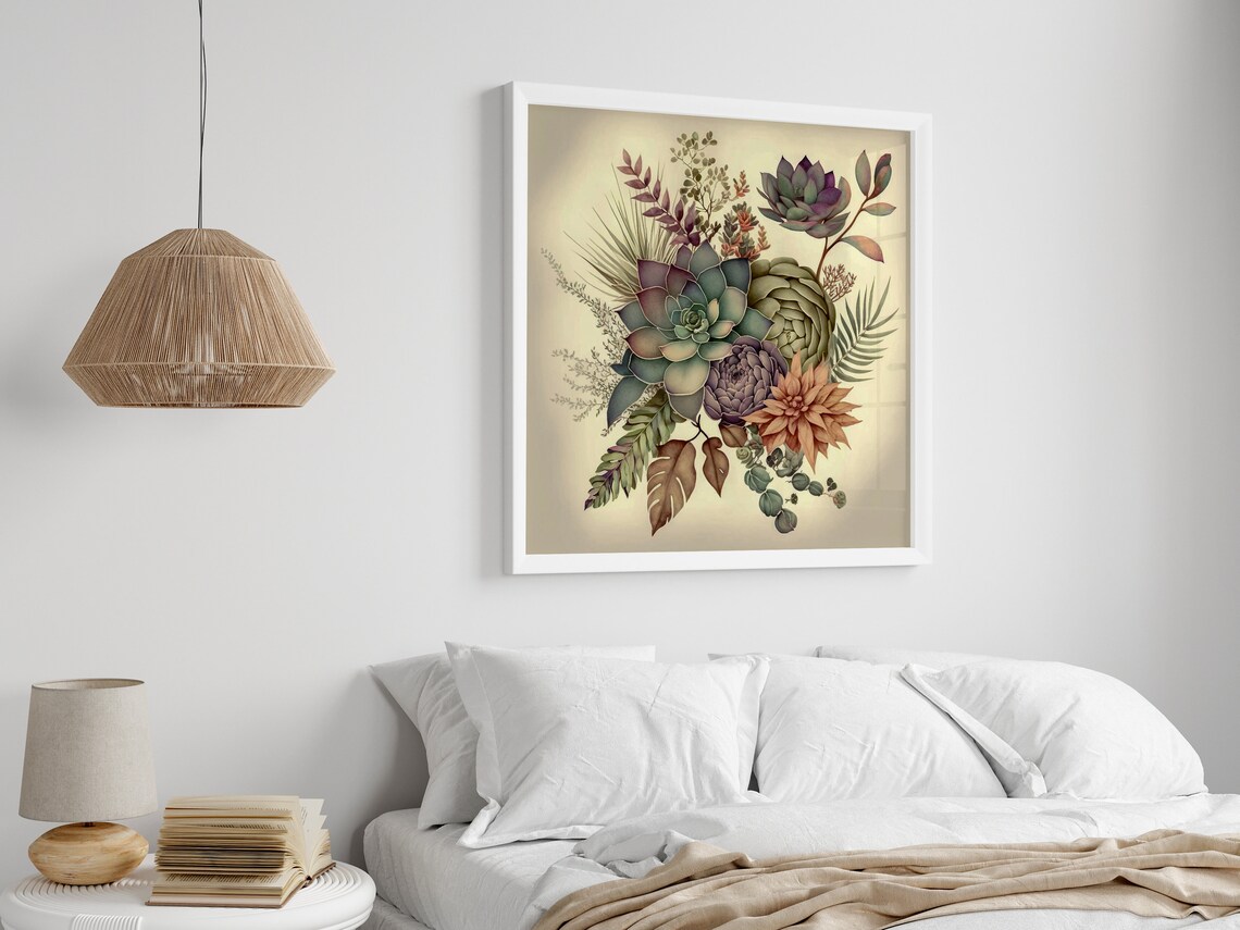 Autumn Toned Succulents Bouquet Warm Brown Botanical Art Poster - Image 4