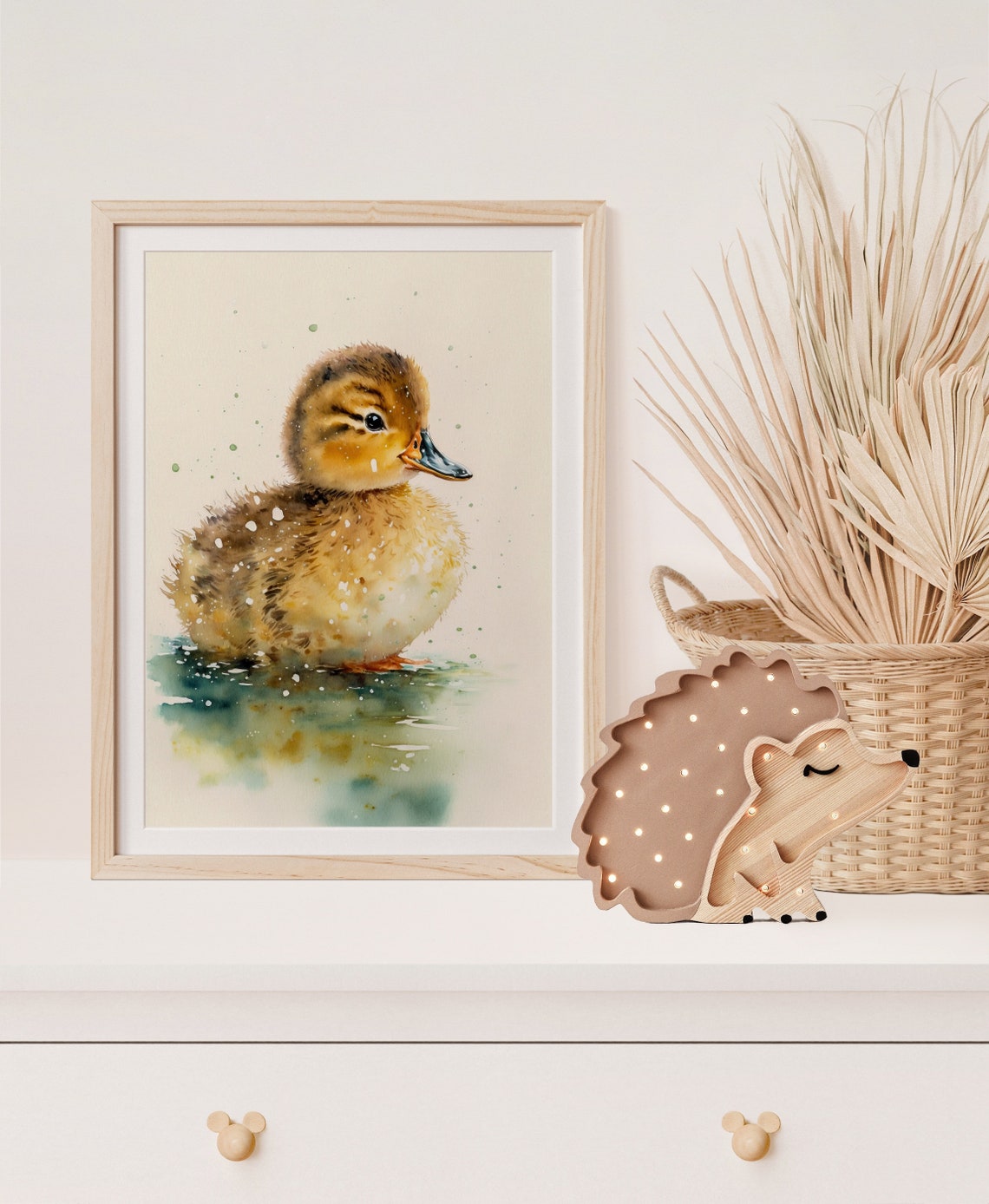 Watercolor Duckling Swimming Cute Fluffy Nursery Animal Art Poster - Image 4