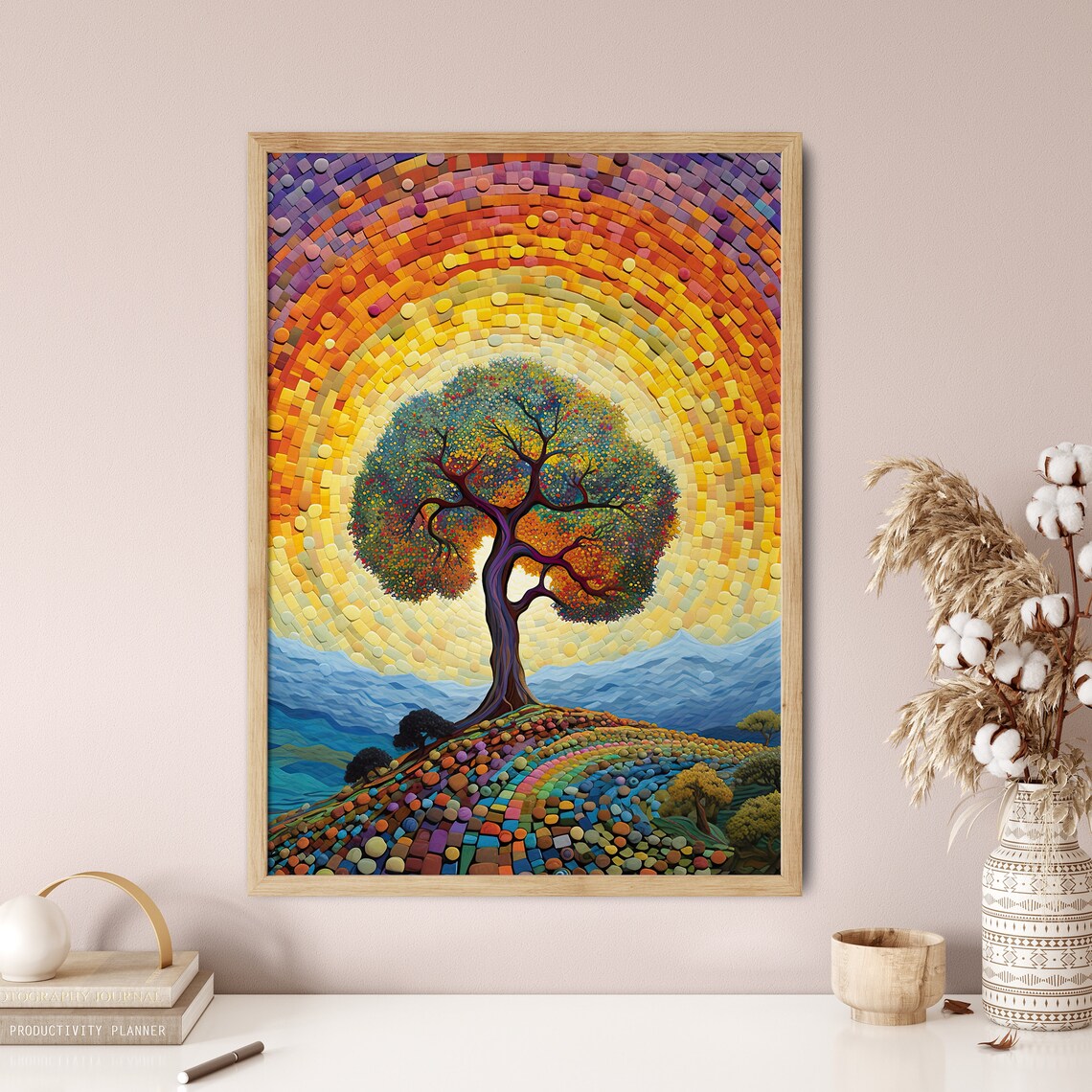 Mosaic Tree Rainbow Sun Halo Colorful Pointillism Art Poster - Image 5