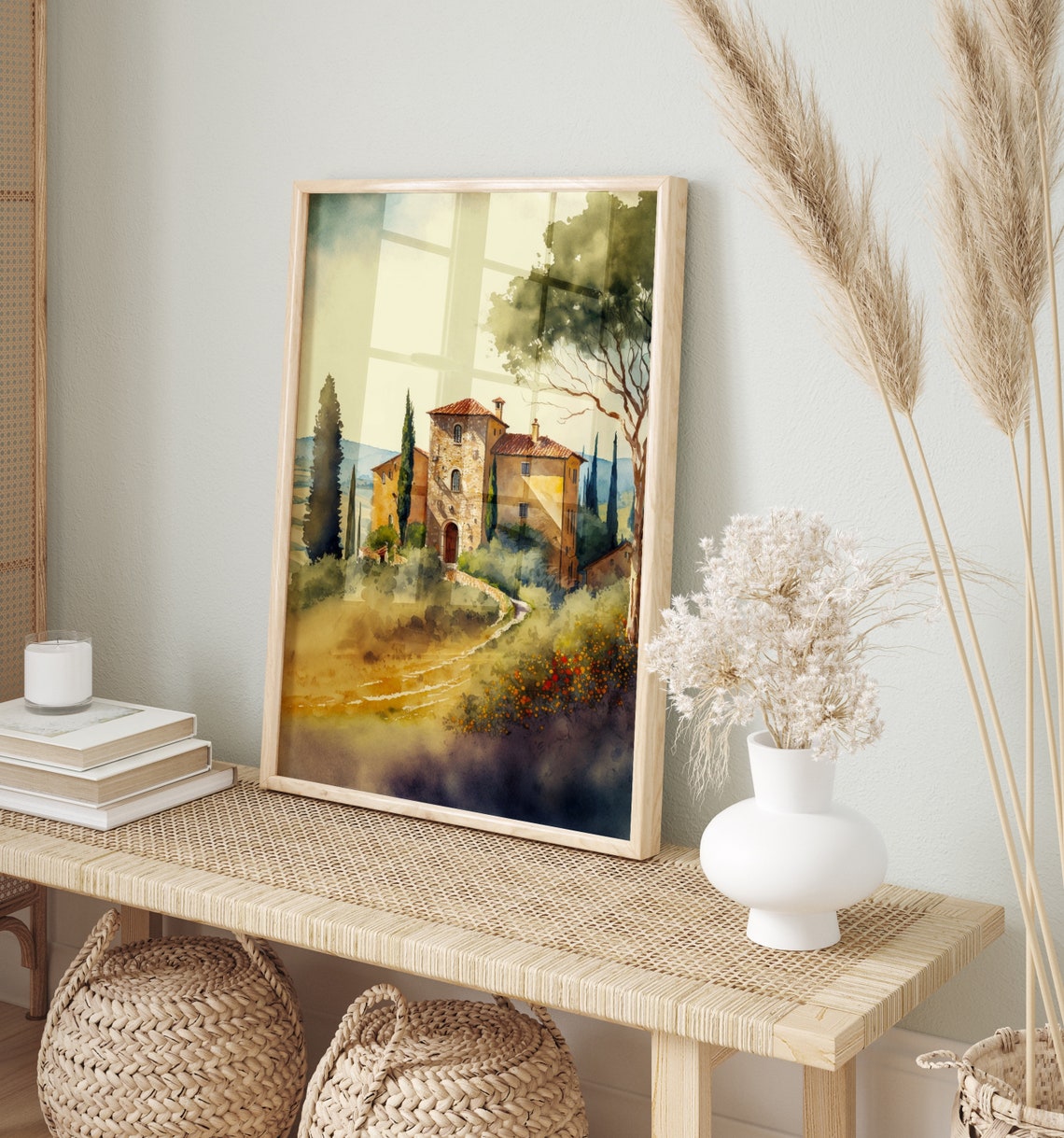 Tuscan Villa Tower Golden Path Watercolor Italy Landscape Poster - Image 3