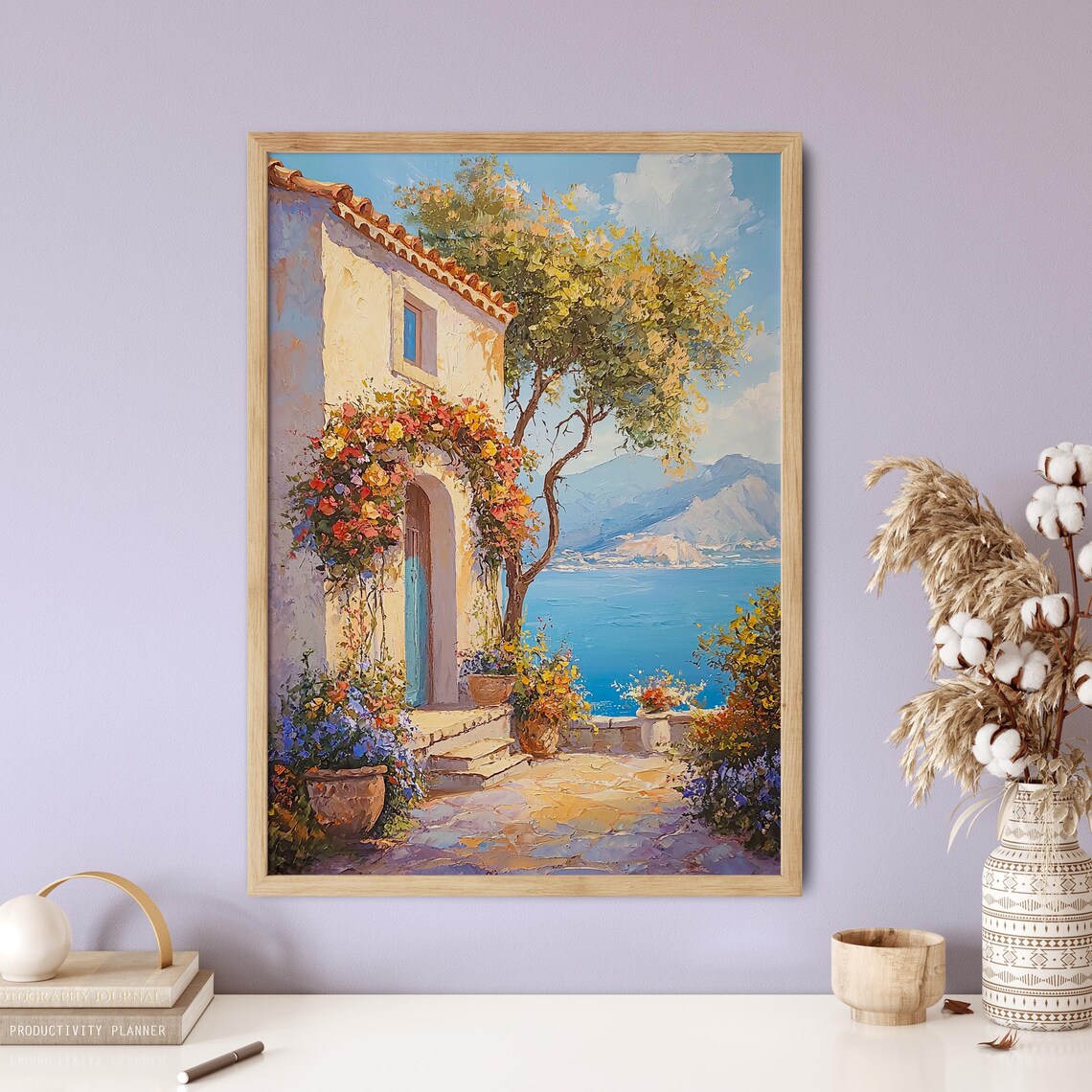 Mediterranean Coastal Cottage Flower Terrace Sea View Poster - Image 5