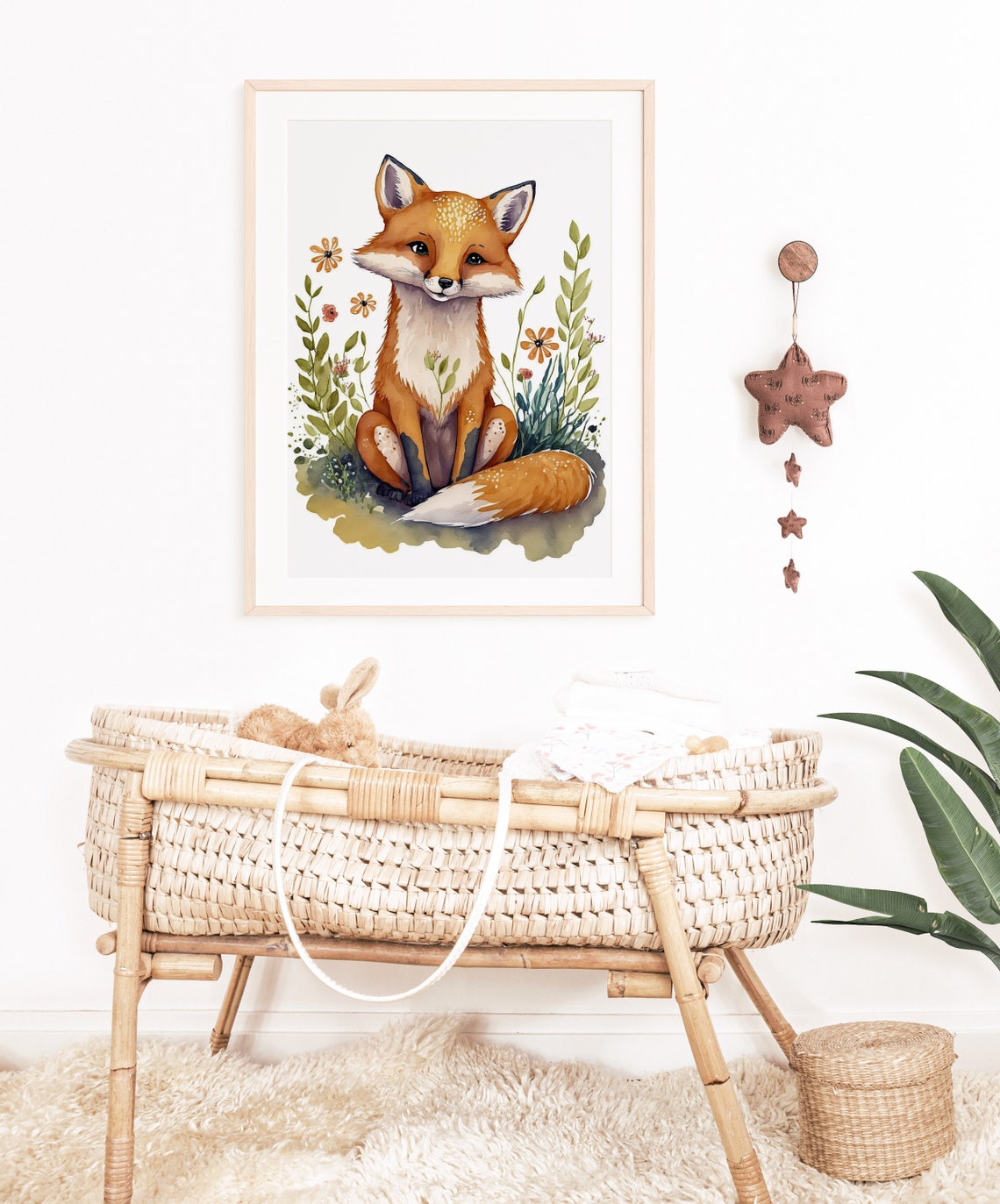 Cute Fox Cub Sitting Wildflowers Watercolor Nursery Art Poster - Image 3